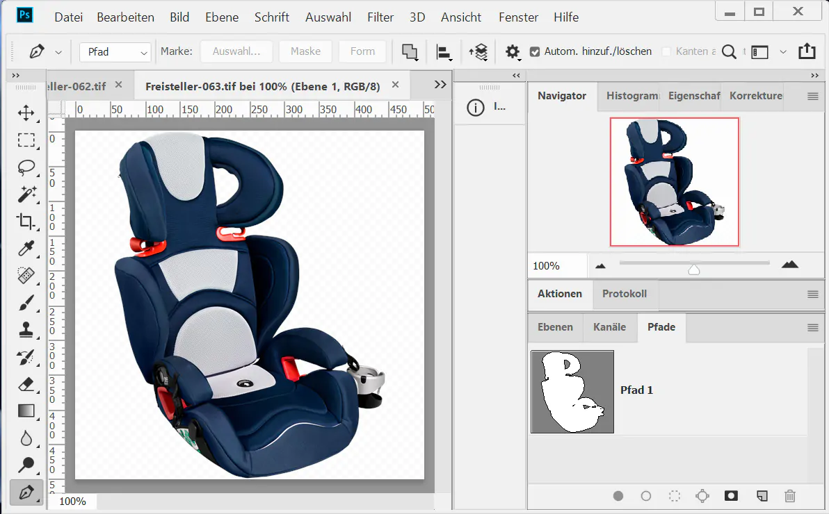 Bildhintergrund entfernen mit Freisteller Pfad Kindersitz
